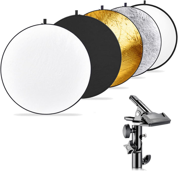 Neewer Fotografie 5-in-1 Multi-Lichtreflektor (110cm) mit hochwertiger metallischer Klemmhalter für