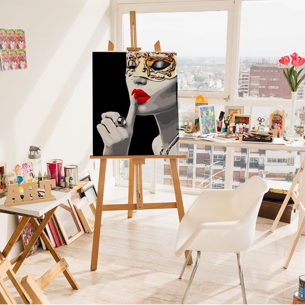 Artnapi Malen nach Zahlen Erwachsene mit Rahmen | DIY Handgemalt | Maskiertes Mädchen | Kit für Anfä