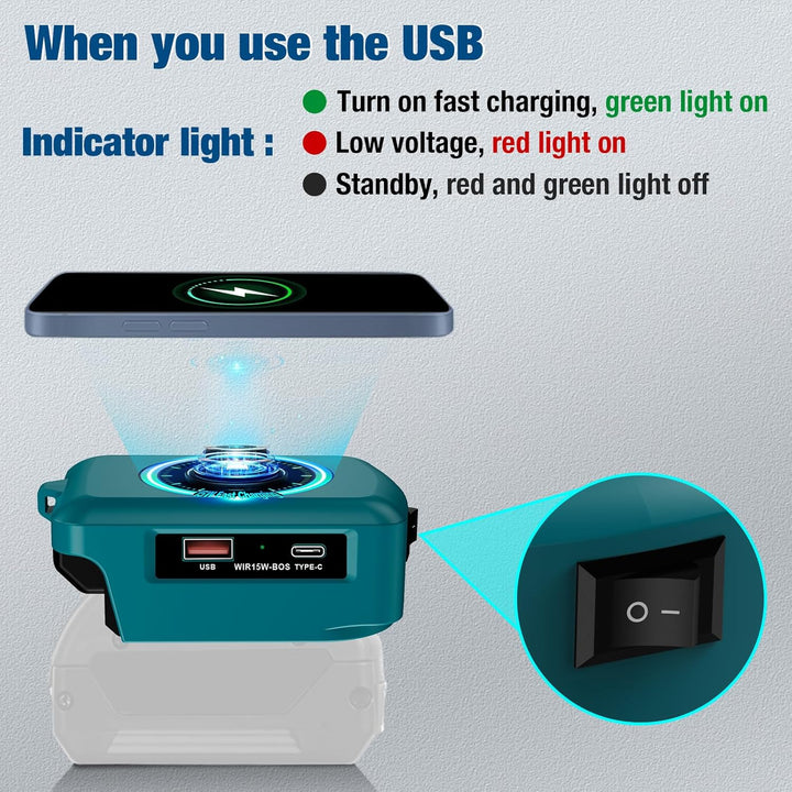 Kabelloses Tragbares Ladegerät für Bosch Professional 18V System Li-Ionen Akku, 15W Schnell Telefon