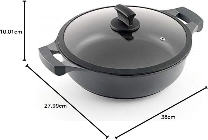 Metaltex XPERT - Low Cast Aluminum Casserole 28 cm with Tempered Glass Lid Niedriger Kasserolle 28 c