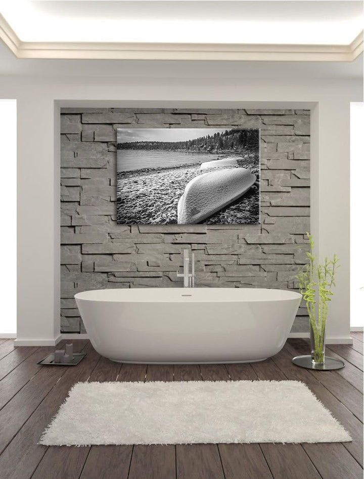 Boote im Winter am See schwarz/weiss Format: 100x70 auf Leinwand, XXL riesige Bilder fertig gerahmt