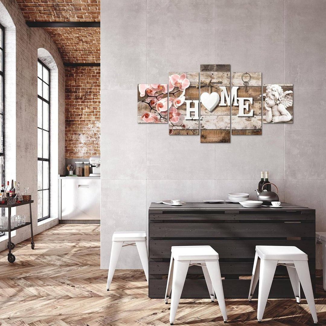 Runa Art Bild Wohnzimmer Home 5 Teilig Holzoptik Beige Rosa Wandbilder auf Vlies Leinwand 031053a