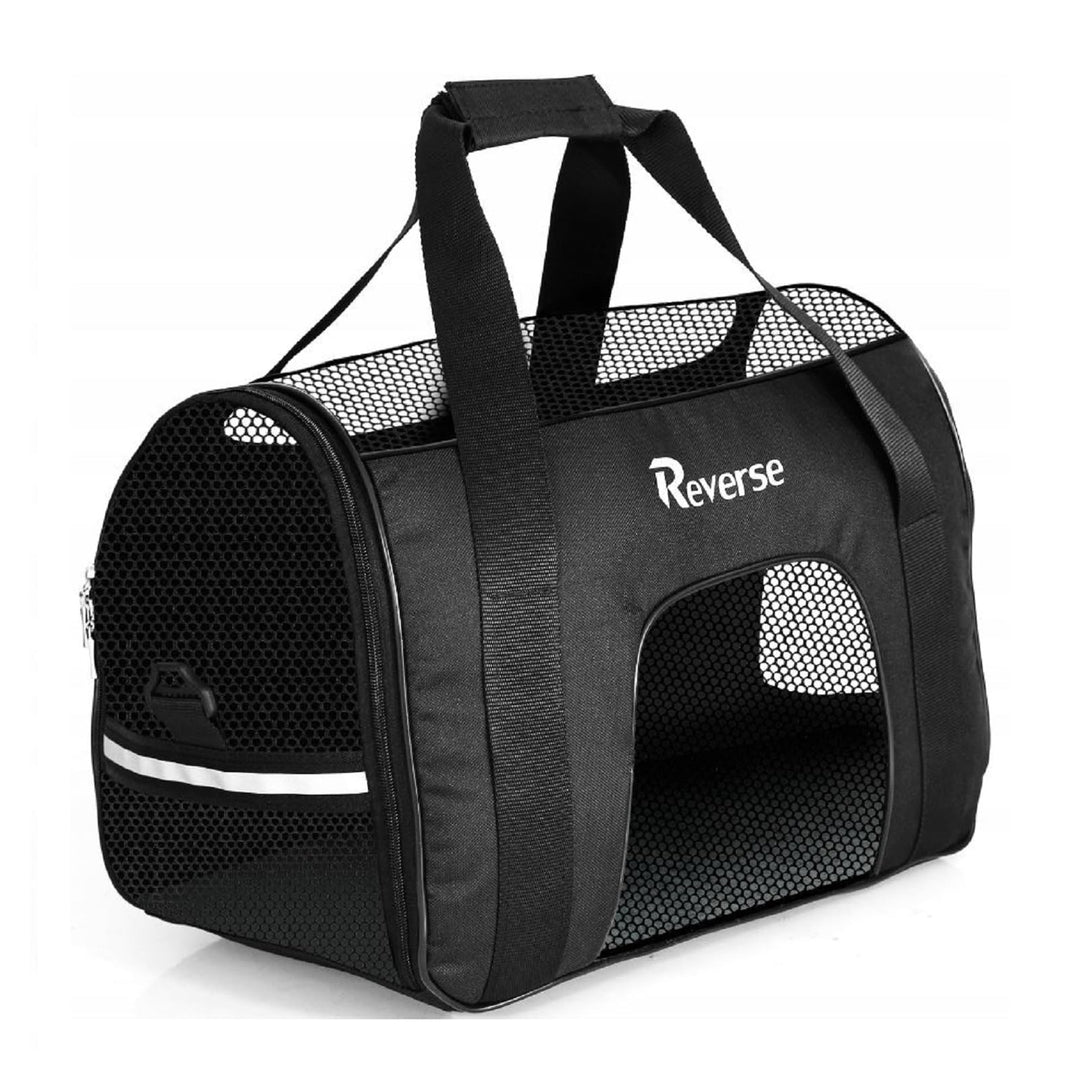 Tragetasche für Katzen Hunde Haustiere 52x25x34 cm bis 10 Kg Meshfenster Transparent (Schwarz), Schw