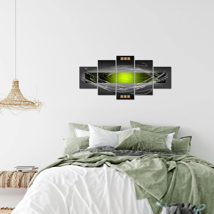 Runa Art Wandbilder Abstrakt 5 Teilig Bild auf Vlies Leinwand Deko Wohnzimmer Schlafzimmer Grün Grau