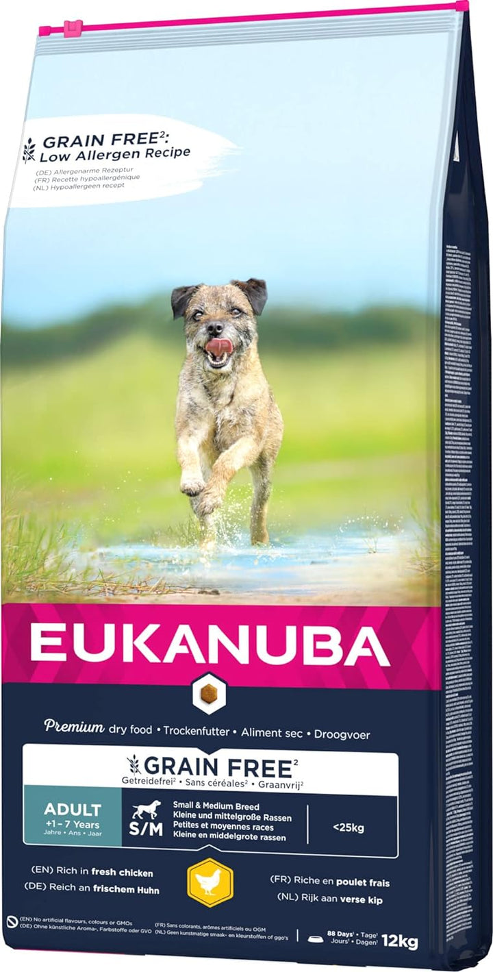 Eukanuba Hundefutter getreidefrei mit Huhn für kleine und mittelgrosse Rassen - Trockenfutter für au