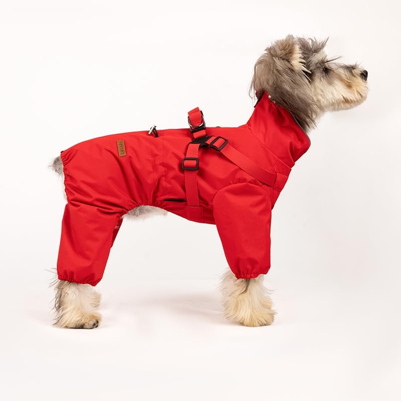 Hundegeschirr Regenmantel, Verstellbare 4-Bein-Hundejacke mit Geschirr Reflektierender Overall Wasse