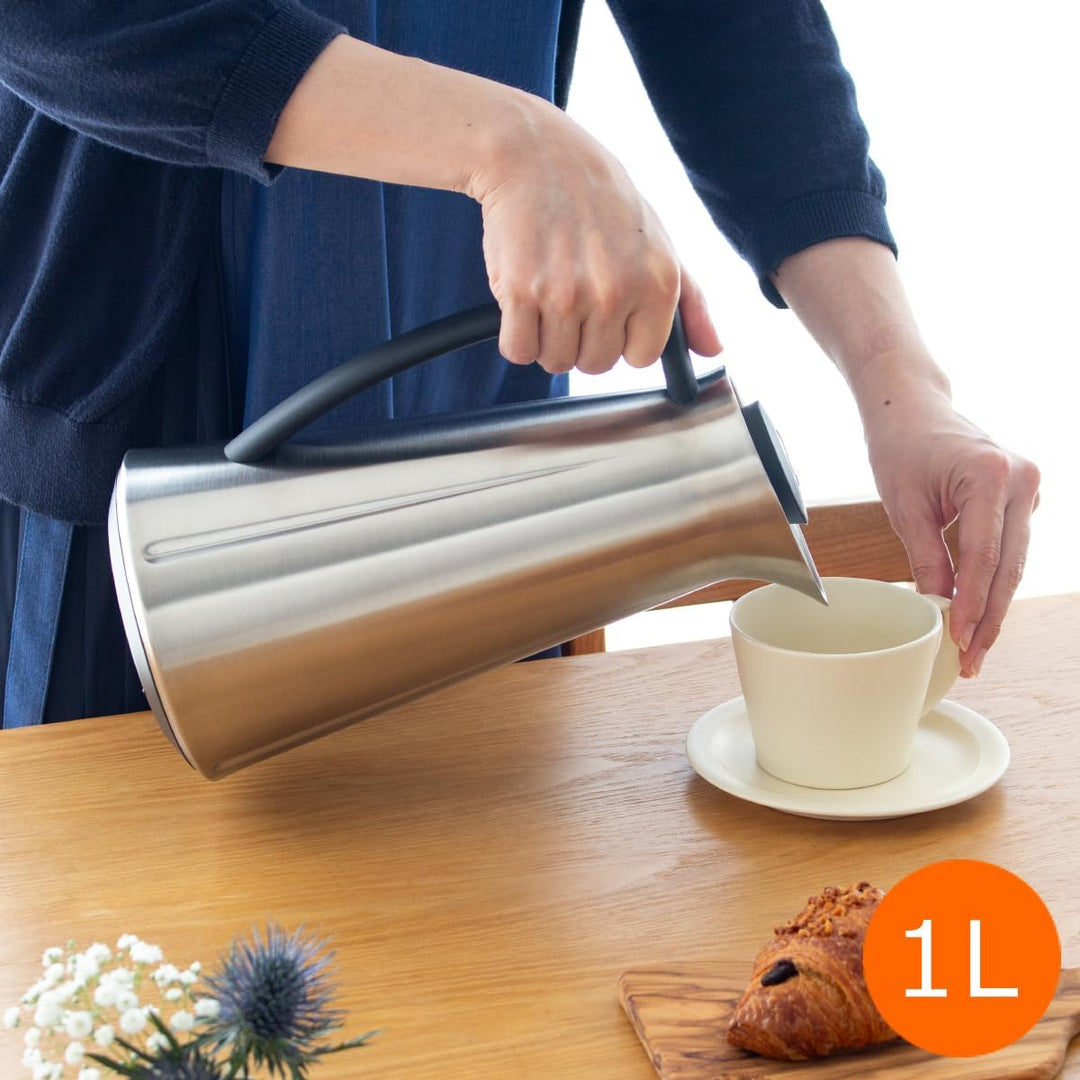 Rosendahl Isolierkanne 1,0 l Grand Cru klassisches Design Tastenfunktion, Stahl 1L Stahl, 1L Stahl