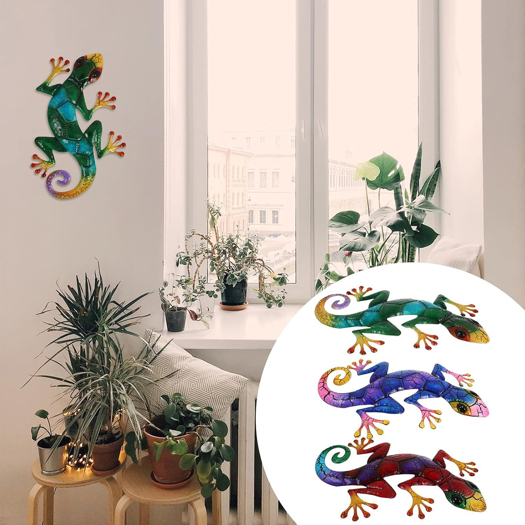 YARNOW 3 Stücke Metall Gecko Gartenfigur Eidechse Wanddeko Skulptur Echsen Figur Statue Chamäleon Ga