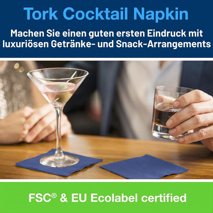 Tork 477825 Cocktailservietten Dunkelblau / Cocktail Serviette in Advanced Qualität mit 1/4 Falz / 1