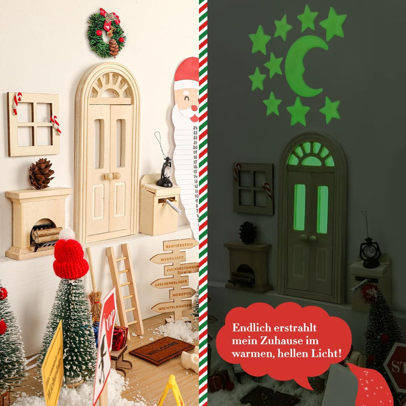 WILDPARTY 75Pcs Wichteltür Set mit Wichtelbriefe Wichtel Zubehör Weihnachten Wichtelhaus Im Dunkeln