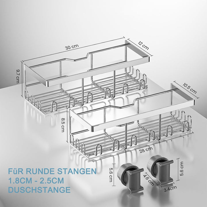 2 Stück Duschablage Ohne Bohren, Duschregal für RUNDE Stangen 18mm-25mm Duschstange (Nicht für Quadr