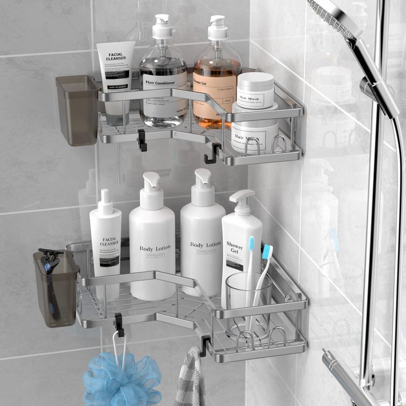 FINIBO Duschablage Ohne Bohren, 2 Stück Selbstklebend Eckregal Badezimmer Organizer, Duschregal Edel