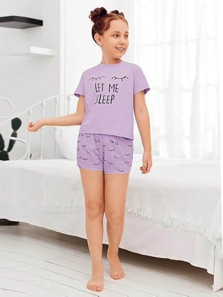 Haloumoning Mädchen Schlafanzüge Sommer Niedliche Shorts Set Bequem Kurzarm Cartoon bedrucktes Pyjam