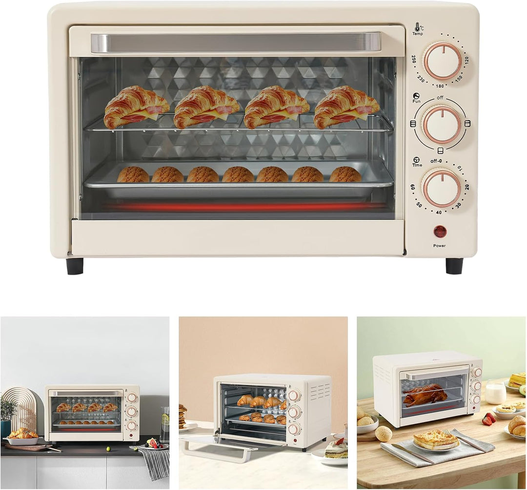 22 L Minibackofen, Klein mini Backofen mit Grillpfanne &amp; Grillrost, Thermostat verstellbar bis 250 °
