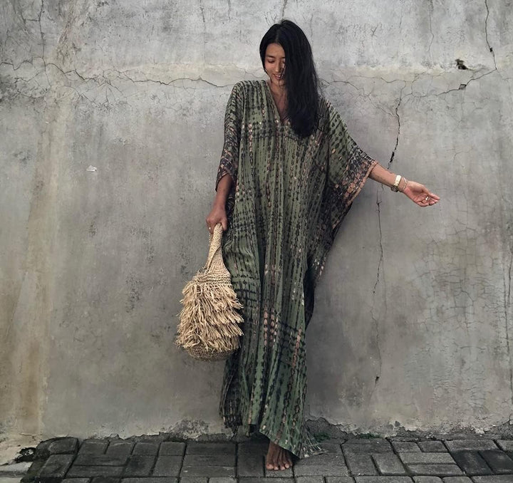 Damen Strandkleid Boho Strandponcho Plus Grösse Kaftan Sommerkleid Maxikleid Lose Maxi Kimono Kaftan