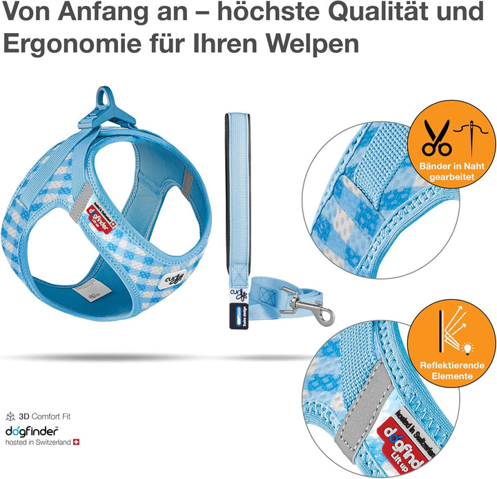 Vest Harness Air-Mesh Skyblue-Caro 2XS & Leash M, Skyblue-Caro 2XS