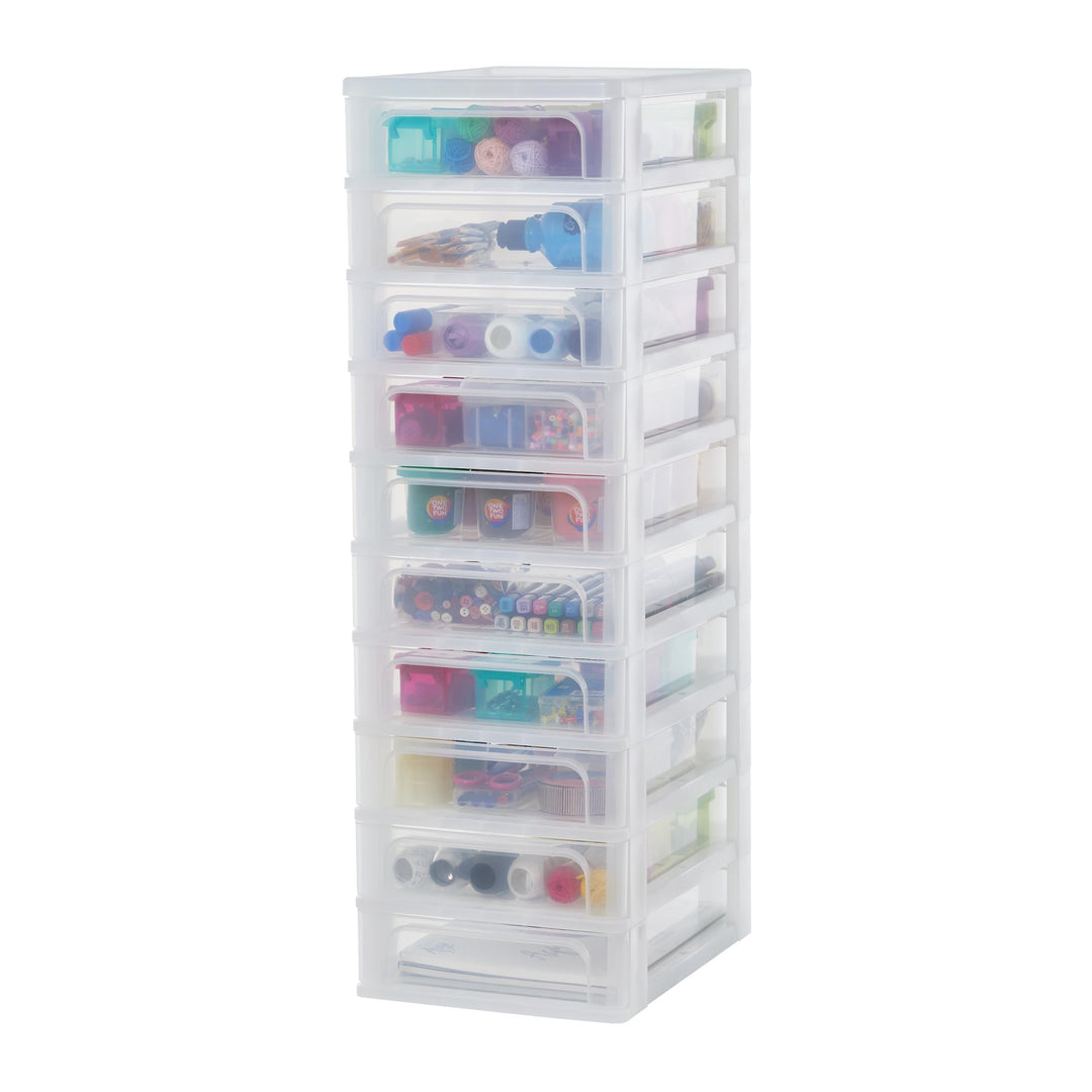 Iris Ohyama, Kunststoff Schubladenbox mit 10 tiefen Schubladen, Mattweiss, Easy-Pull-System, A4, A5