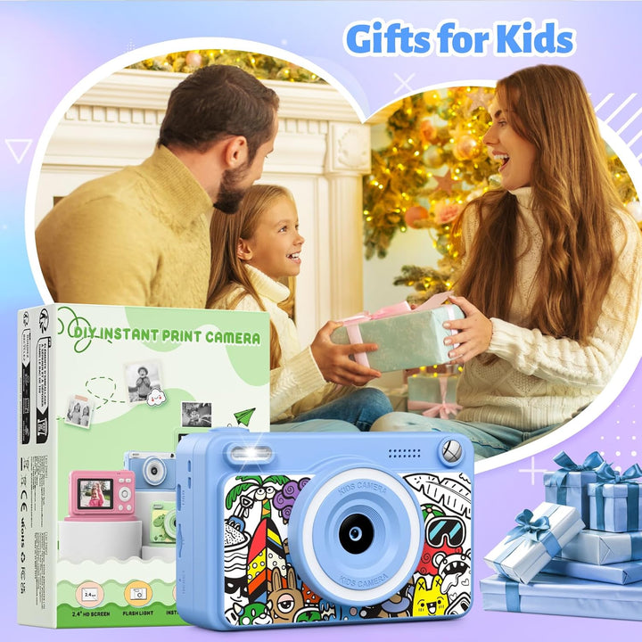 GREENKINDER Sofortbildkamera Kinder, 2.4 Zoll Bildschirm Kinderkamera Sofortbildkamera mit 32GB Kart