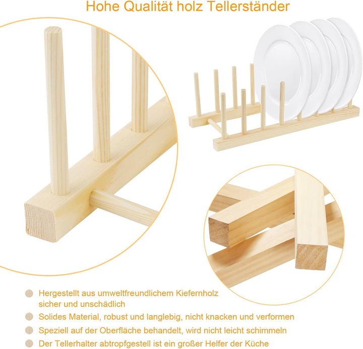 2 Stk Tellerständer Geschirr Topfdeckelhalter Holz Tellerhalter Abtropfständer Tellerregal Halter Ge