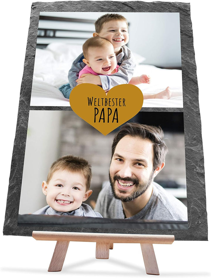 wandmotiv24 Schiefertafel Bester Papa, Aufstellschild 2 Bilder inkl. Spruch & Herz, Holz-Staffelei,