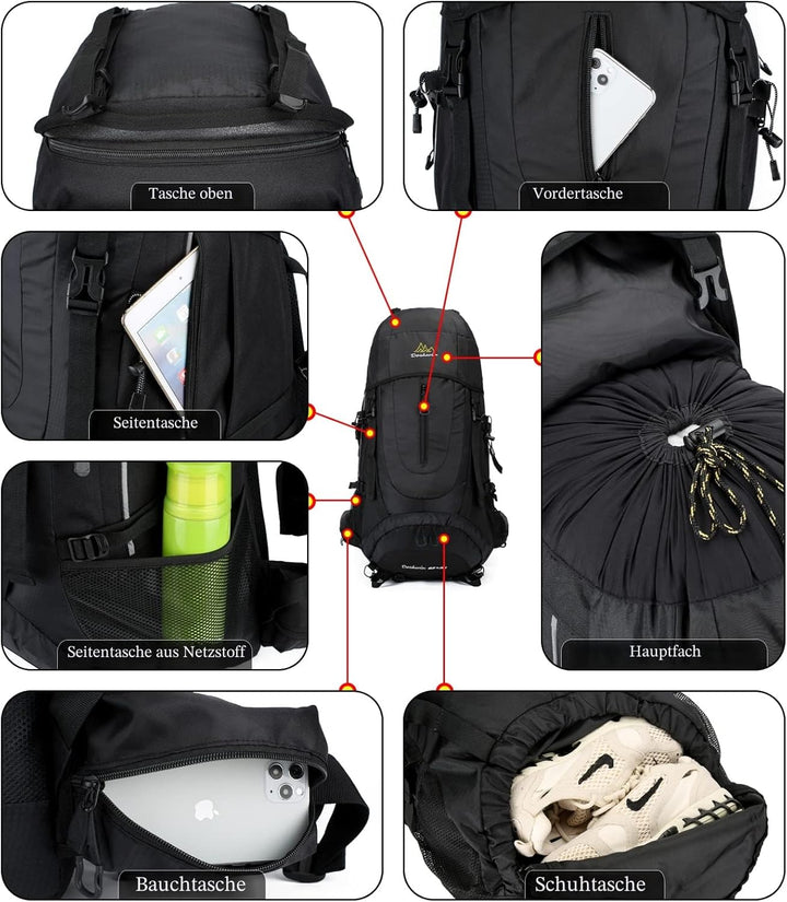 70L Trekkingrucksack Campingrucksack Reiserucksack Wanderrucksack Grosser Rucksack für Damen Herren