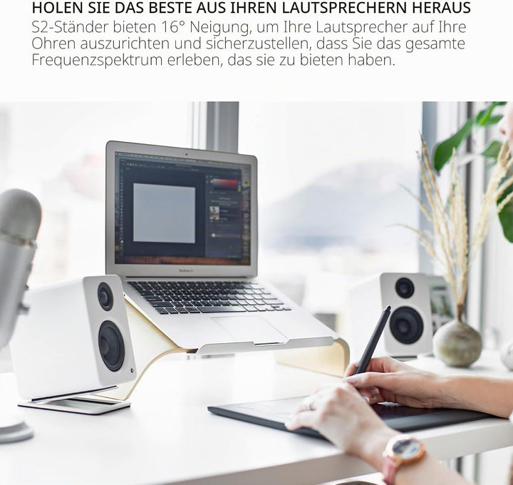 Kanto S2W Tilted Desktop Speaker Stands for Small Speakers & Compact 2”-3” Studio Monitors | Support