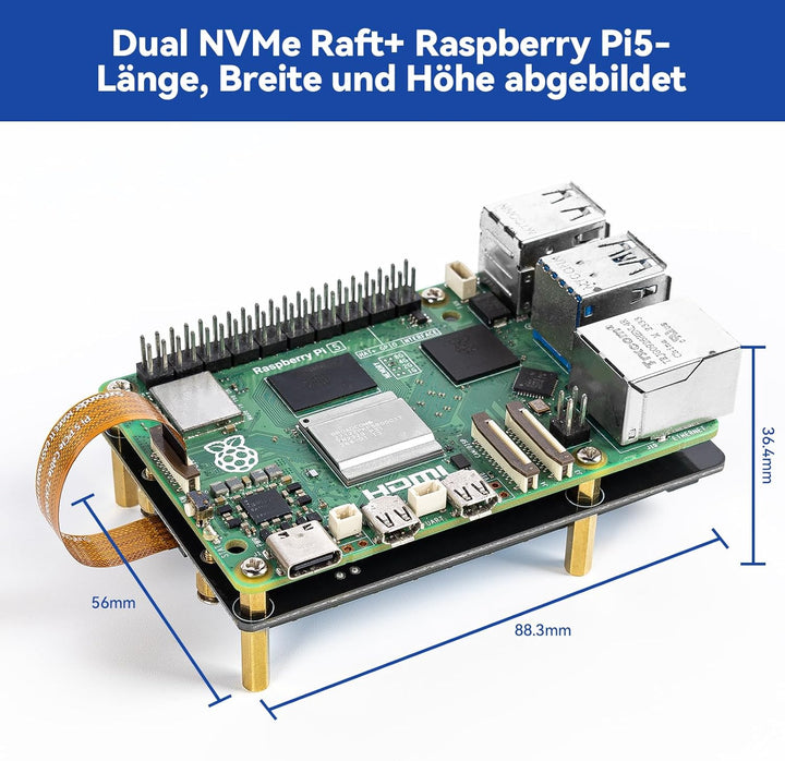 SunFounder Dual NVMe Raft für Raspberry Pi 5 PCIe Gen 2.0 zu M.2 HAT Key-M SSD Hailo-8L AI Accelerat