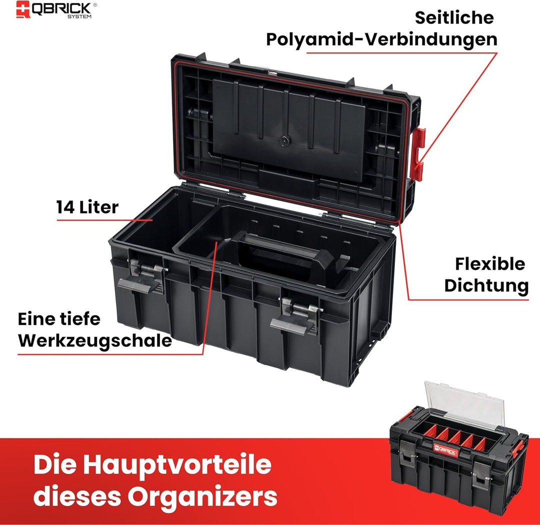 Qbrick System Werkzeugkoffer Werkzeugkasten Leer Werkzeugkiste PRO 500 Expert Schwarz Rot 450 x 260