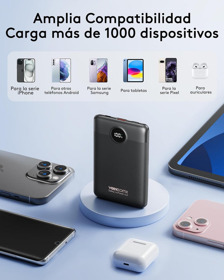 Power Bank 10000mAh VEEKTOMX Mini Powerbank USB C 22.5W Externe Handyakkus Klein Aber Stark Power Ba