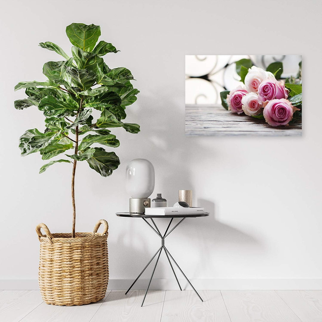 Feeby Bild auf Leinwand Blumen Rosa Rosen XXL 120x80 cm 1Teilig Wohnzimmer Schlafzimmer Bilder Wandb