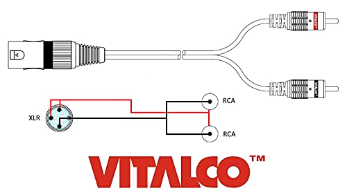 VITALCO XLR Stecker auf 2x Cinch Stereo Kabel 3m Mikrofonkabel 3 Polig auf Chinch Adapter XLR-M/2RCA