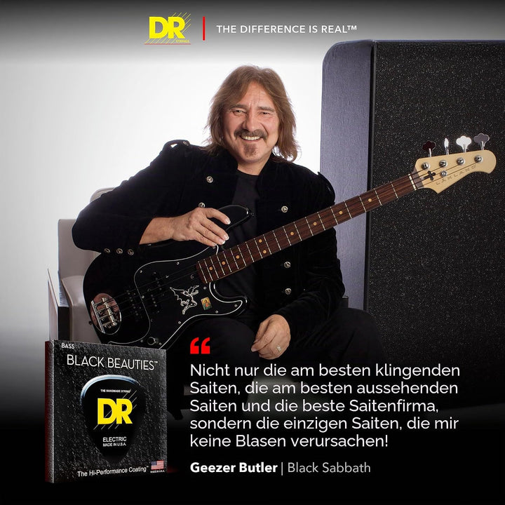 DR Strings Bass-Saiten Black Beauties, Bass-Seiten vernickelt, schwarz beschichtet, auf rundem Kern,
