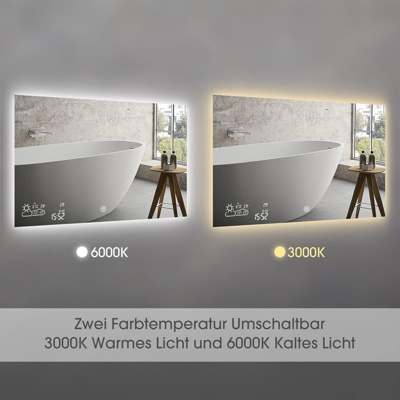 byecold Badspiegel mit LED Beleuchtung 80x60CM, Badezimmerspiegel Antibeschlag, Bad Spiegel Wandspie