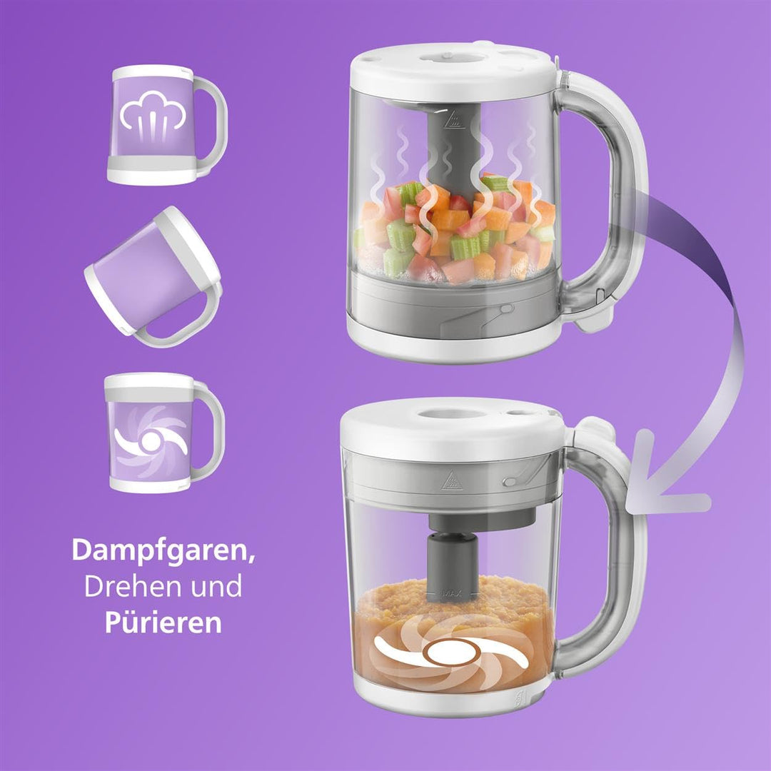 Set aus AVENT 4-in-1 Dampfgarer mit Mixer Premium, Babynahrungszubereiter, spülmaschinenfest, Modell