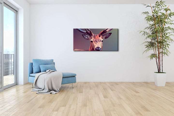 Illustration eines Hirsches Panorama 100x50 cm als Leinwandbild, Motiv fertig gerahmt auf Echtholzra