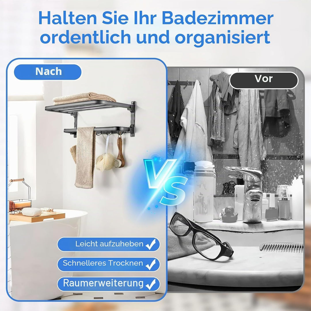 58CM Handtuchhalter Grau, Handtuchhalter Bad aus Aluminium, Wandmontage Bohren Handtuchhalter mit 5