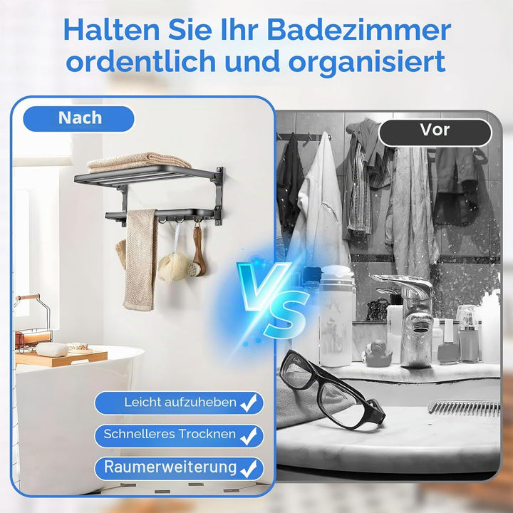 58CM Handtuchhalter Grau, Handtuchhalter Bad aus Aluminium, Wandmontage Bohren Handtuchhalter mit 5