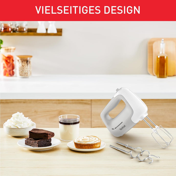 Tefal Handmixer Prep'Mix HT450B | 450 W | 5 Geschwindigkeiten | 2 Schneebesen und 2 Knethaken aus Ed