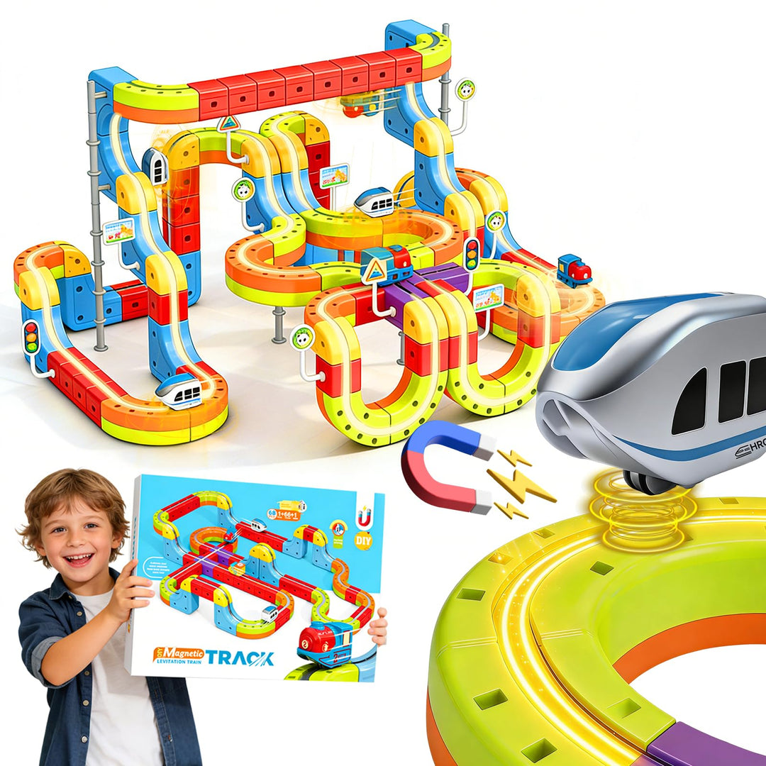 Magnetisches elektrisches Zugschienen-Set, Geschenk für Kinder, 3–10 Autos, 3D-Unendlichkeitswürfel,