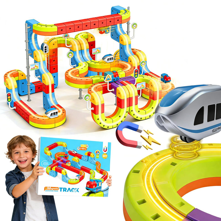 Magnetisches elektrisches Zugschienen-Set, Geschenk für Kinder, 3–10 Autos, 3D-Unendlichkeitswürfel,