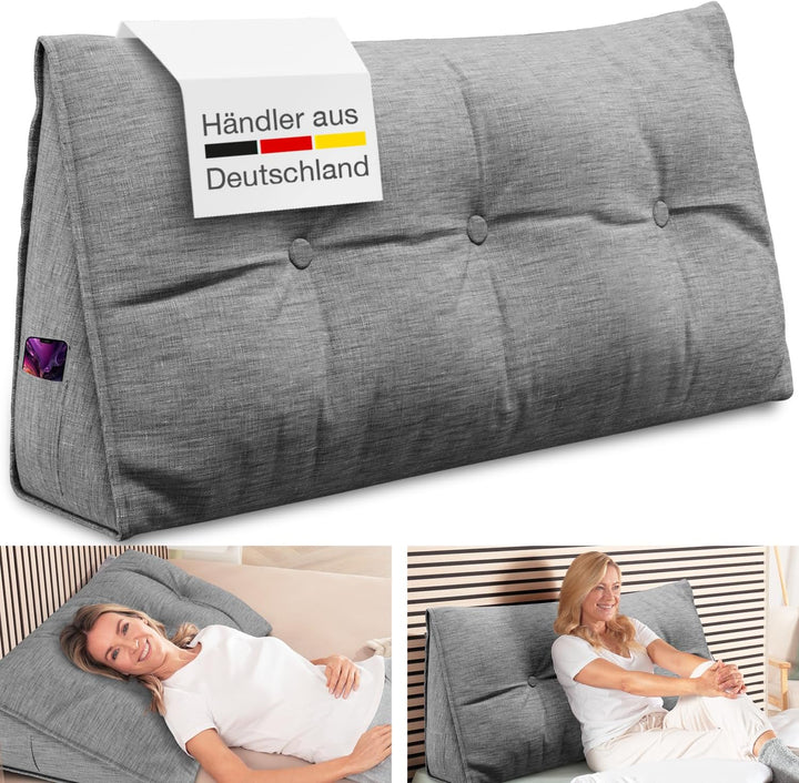 Rückenkissen, Bett-Rückenstütze Keilform, Rückenstützkissen, für Bett & Sofa, 100 cm breit, ideal fü