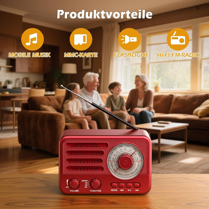 Vintage-Transistorradio – Retro-Stil mit moderner Reichweite, tragbar, AM/FM/SW, mit USB/TF/Aux-MP3-