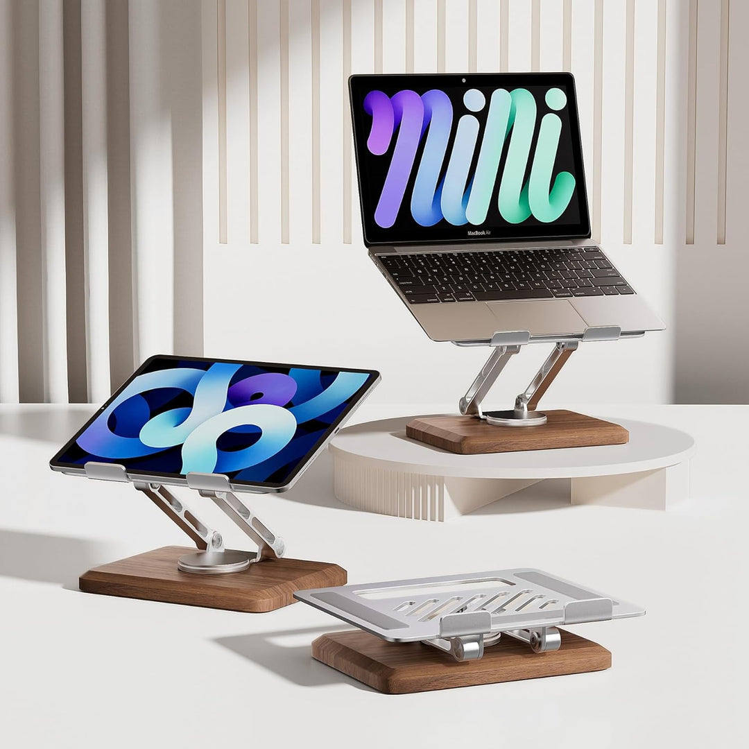 muso wood Laptopständer Höhenverstellbar mit 360° Drehbarer Holz Basis Laptop Ständer Laptop Erhöhun