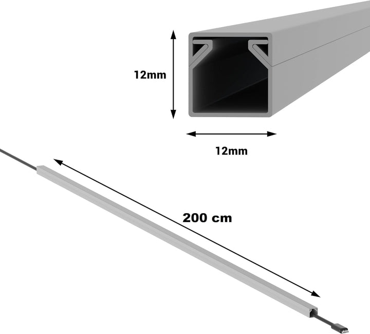 Kabelkanal Selbstklebend Pro mit Schaumklebeband, Kabelschacht 2m 12x12mm - 1x2m, Gray - Grau 2m 12x