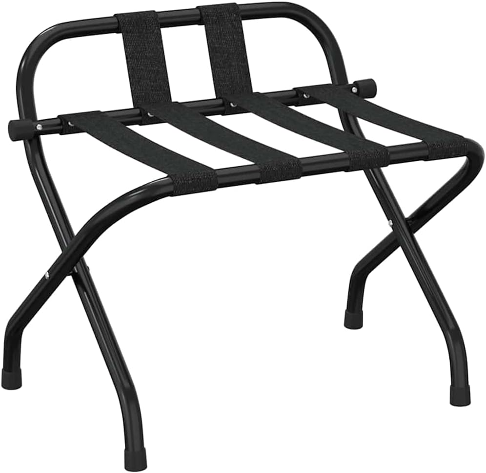 Gepäckablage mit Rückenlehne und klappbarem Metallgestell für Koffer, Schwarz, 56x39x52 cm Schwarz 1