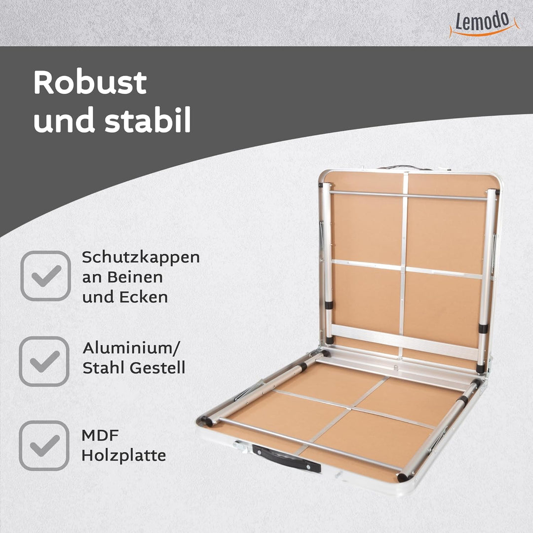 Lemodo Campingtisch schwarz klappbar | Klapptisch 3-Fach höhenverstellbar | Falttisch 120 x 60 cm |