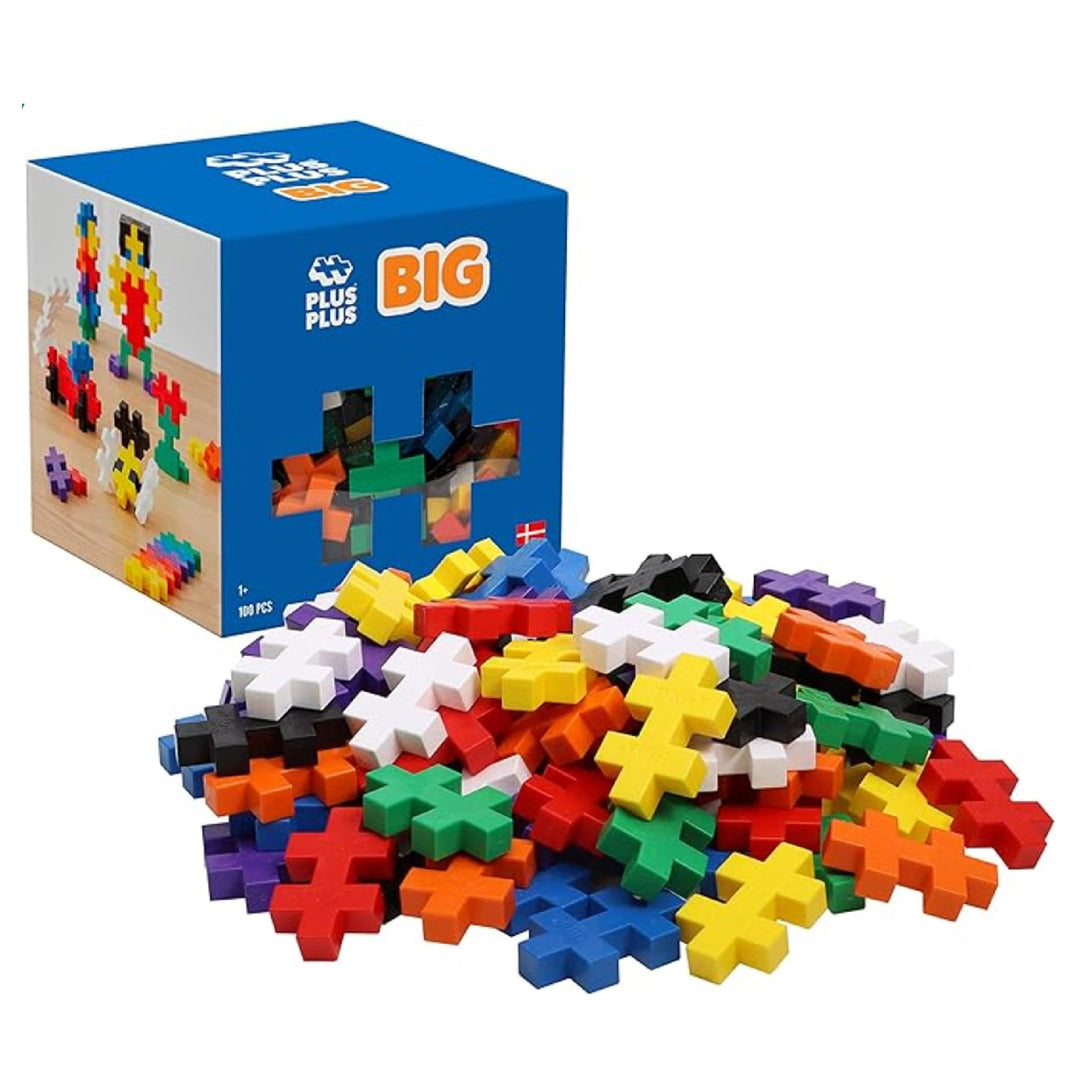 Plus-Plus 9603210 Geniales Konstruktionsspielzeug, Open Play Big Basic Mix, Bausteine-Set, 100 Teile