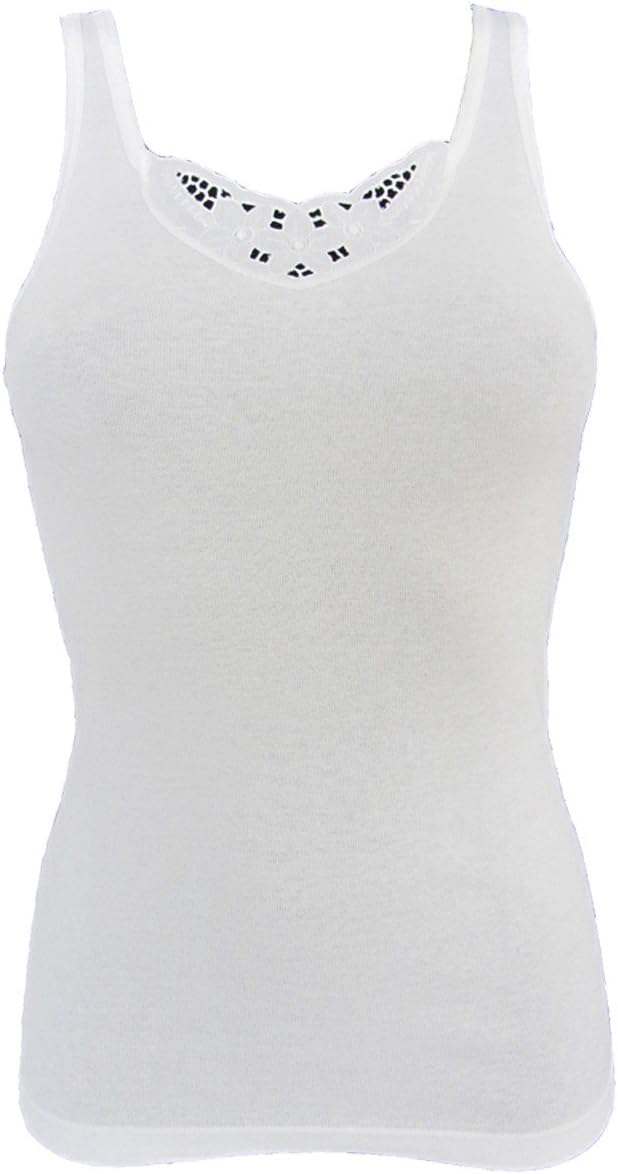 HERMKO 1440 3er Pack Damen Unterhemd mit Spitze aus 100% Bio-Baumwolle, Achselhemd Kochfest M Weiss,