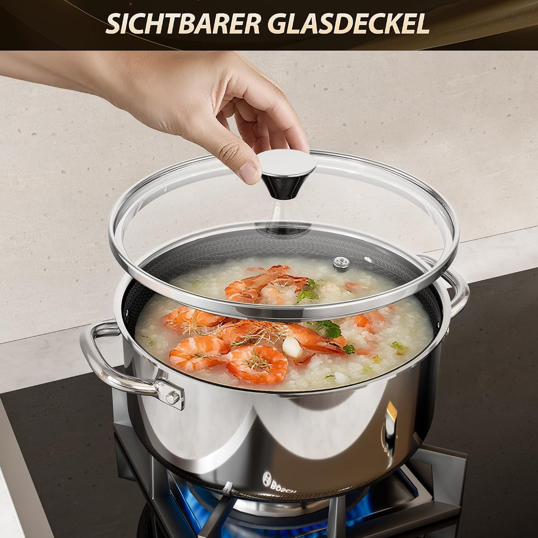 Kochtopf mit Deckel Hybrid 24cm/3.3L, Suppentopf Induktion Antihaft, Kühl bleibender Griff, Spülmasc