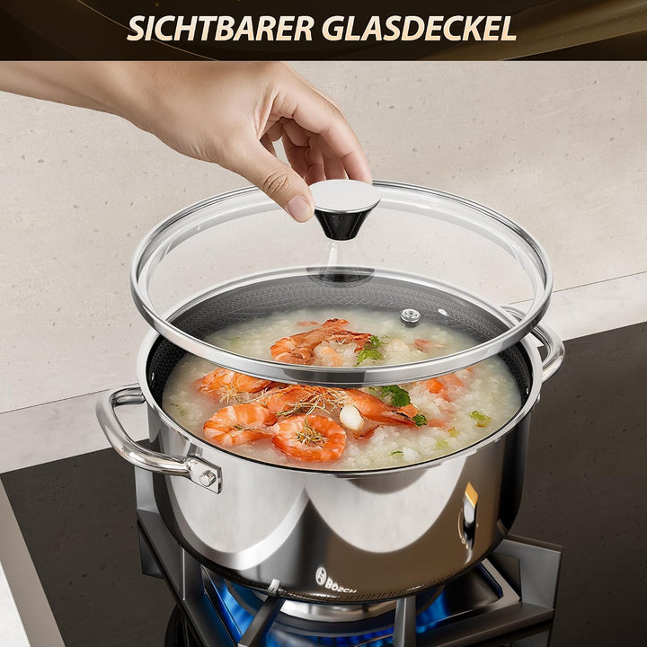 Kochtopf mit Deckel Hybrid 24cm/3.3L, Suppentopf Induktion Antihaft, Kühl bleibender Griff, Spülmasc